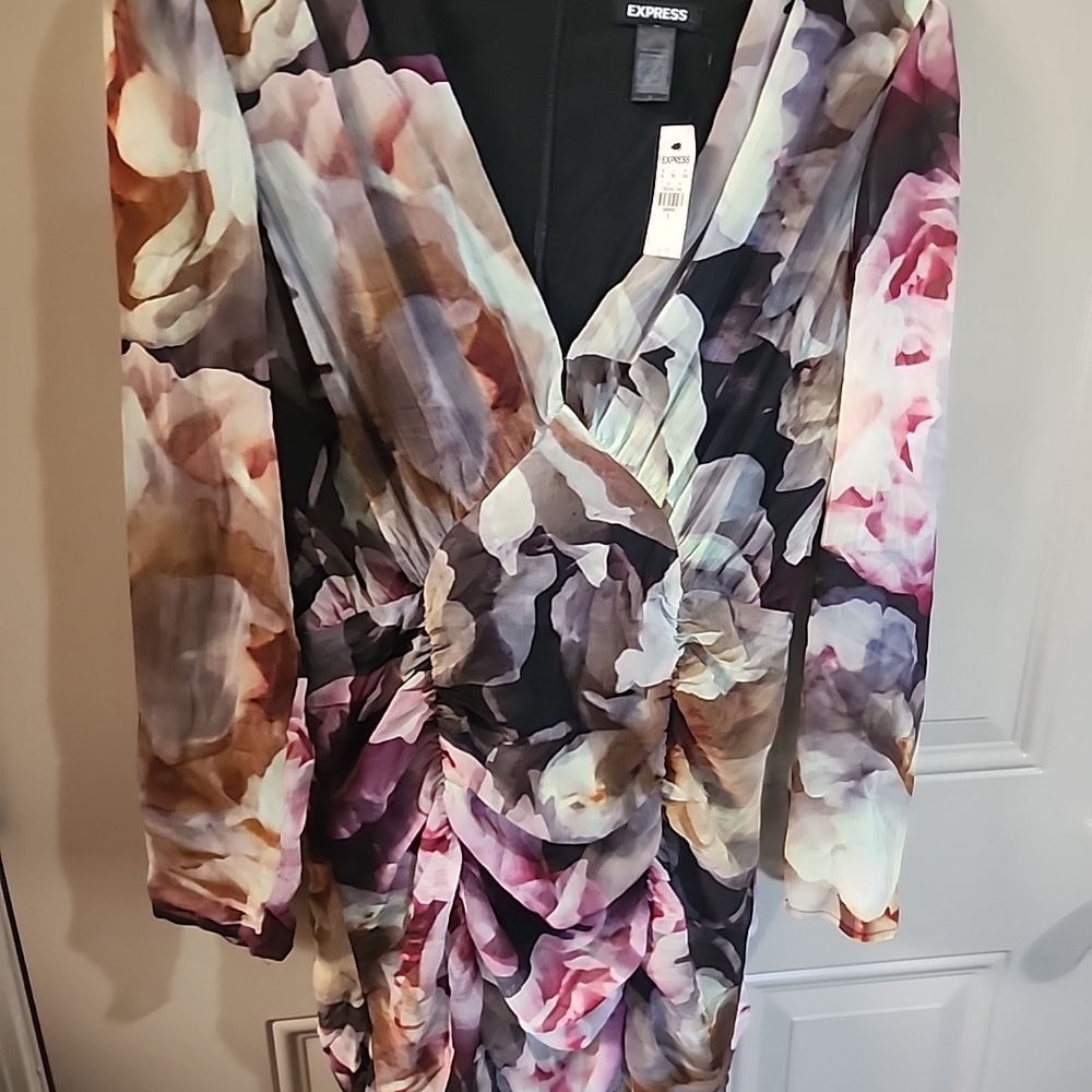 Express Multicolor Floral Long Sleeve Dress